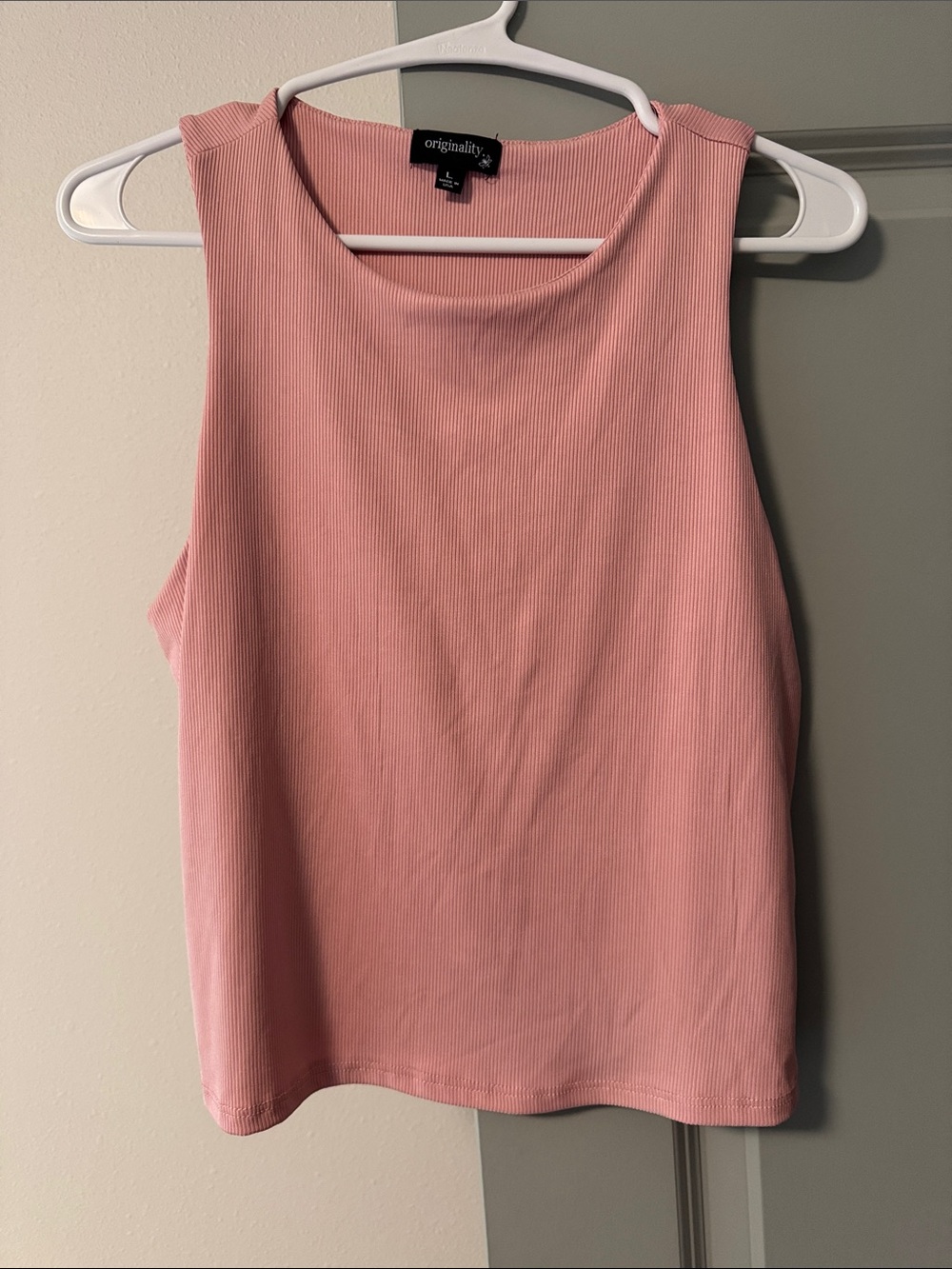 Originality Ribbed Pink Sleeveless Tank Top